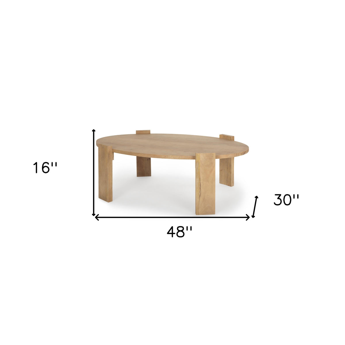 48" Natural Solid Wood Oval Coffee Table