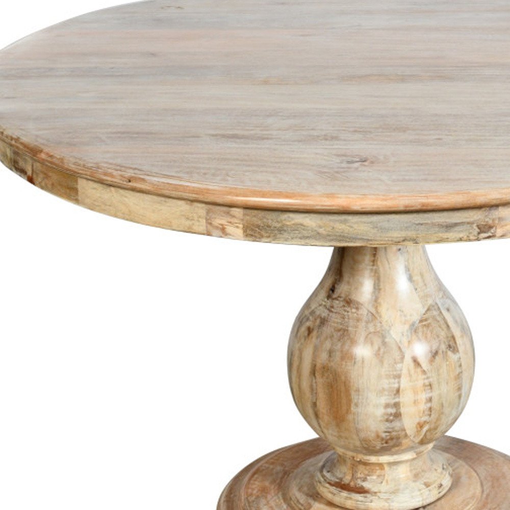 Five Piece Natural Round Solid Wood Dining Set with Four Chairs