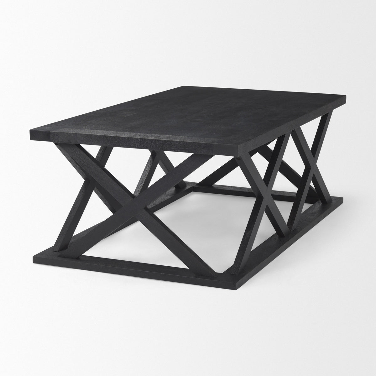 48" Black Solid Wood Geo Frame Coffee Table
