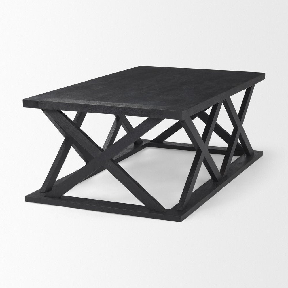 48" Black Solid Wood Geo Frame Coffee Table