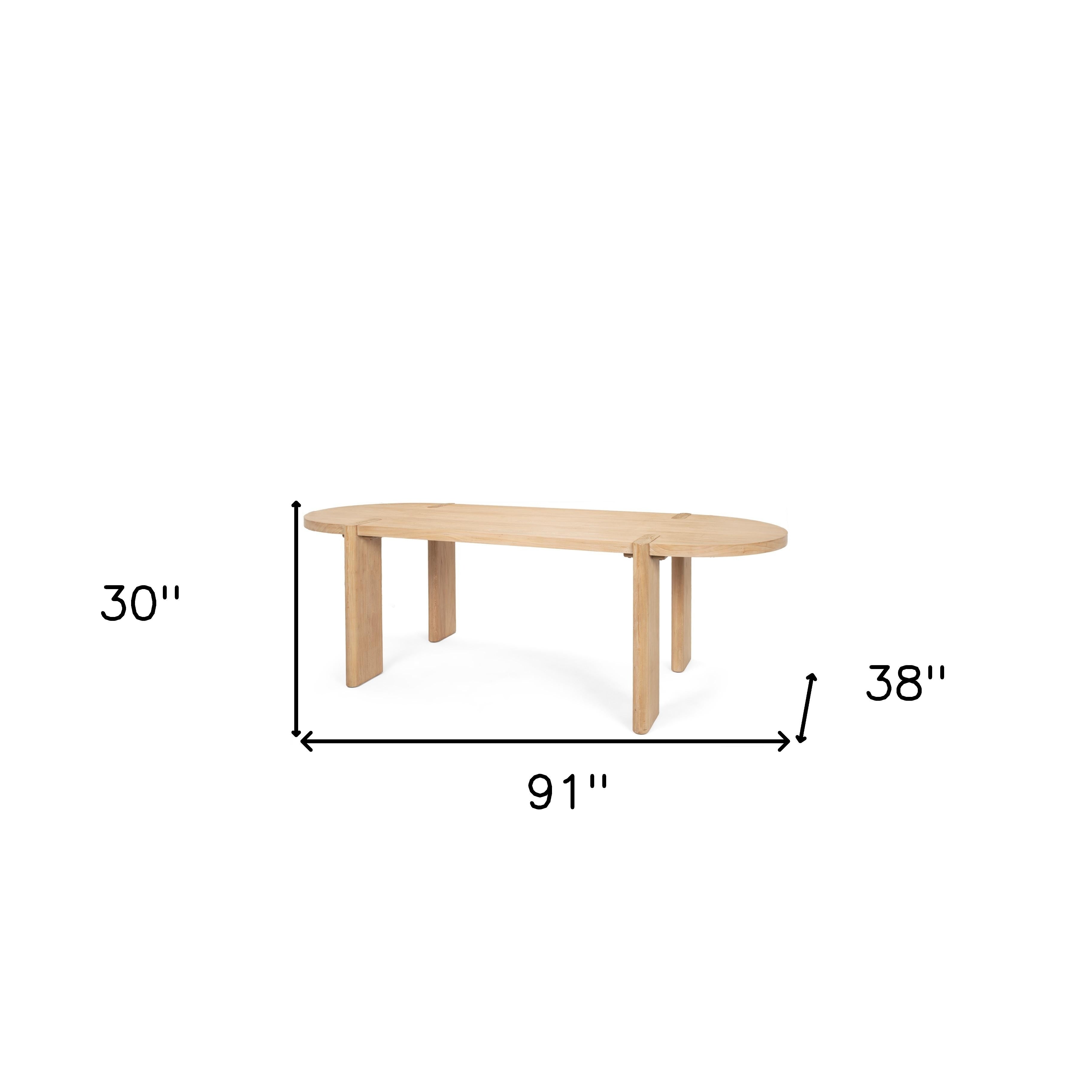 91" Light Brown Wood Oval Dining Table