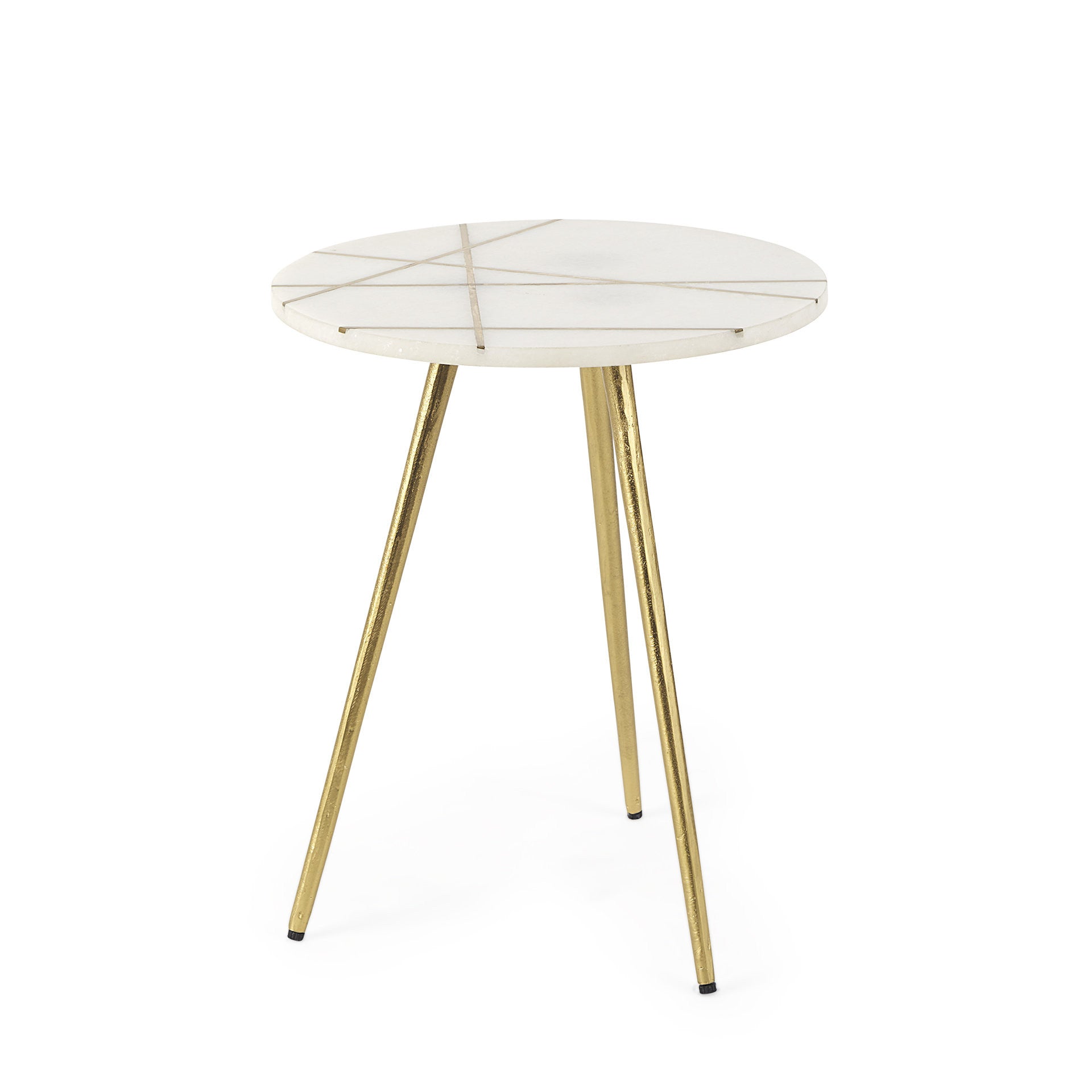 16" White and Gold Stone and Metal Tray Table