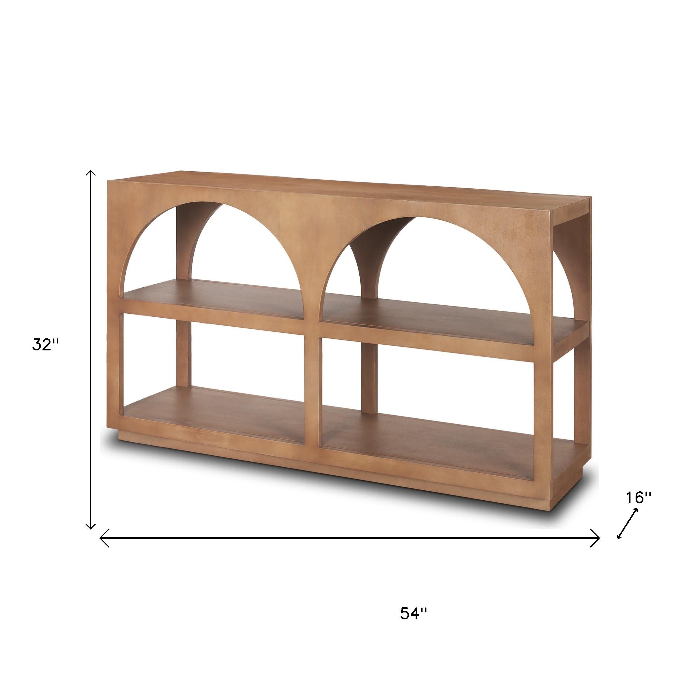 54" Brown Solid Wood Floor Shelf Console Table With Two Shelves