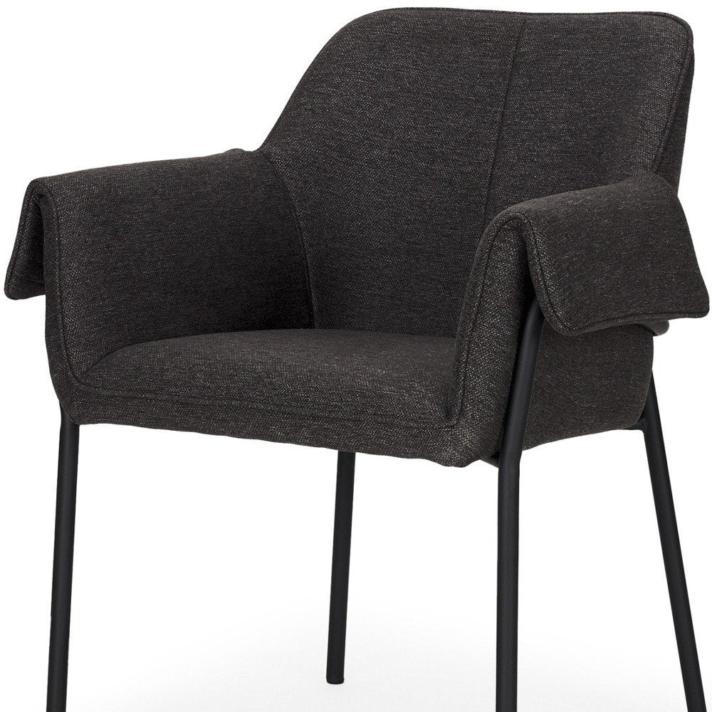 Set of Two Gray and Black Fabric Dining Arm Chairs