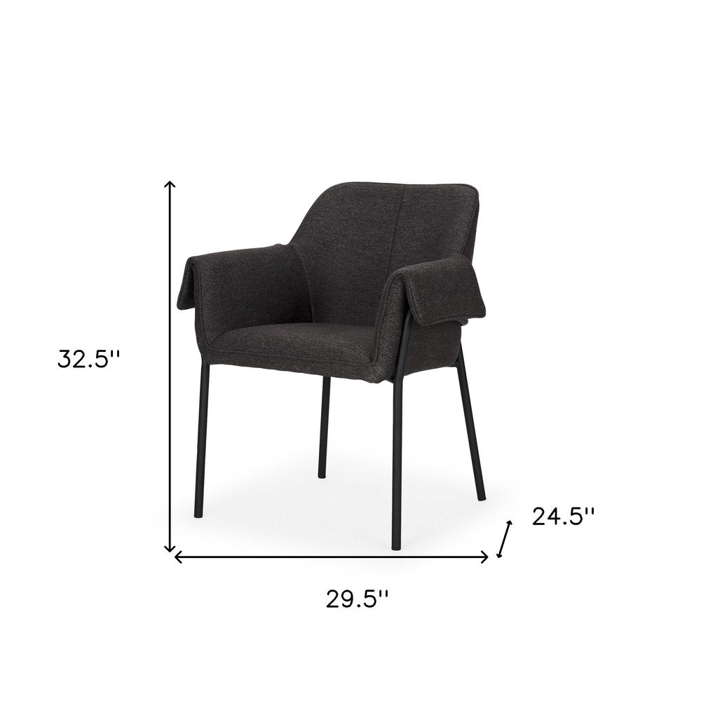 Set of Two Gray and Black Fabric Dining Arm Chairs