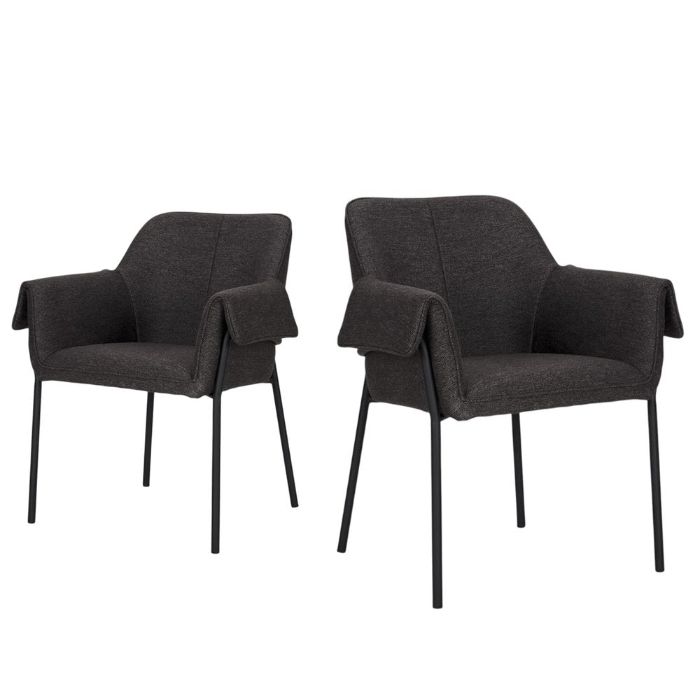 Set of Two Gray and Black Fabric Dining Arm Chairs