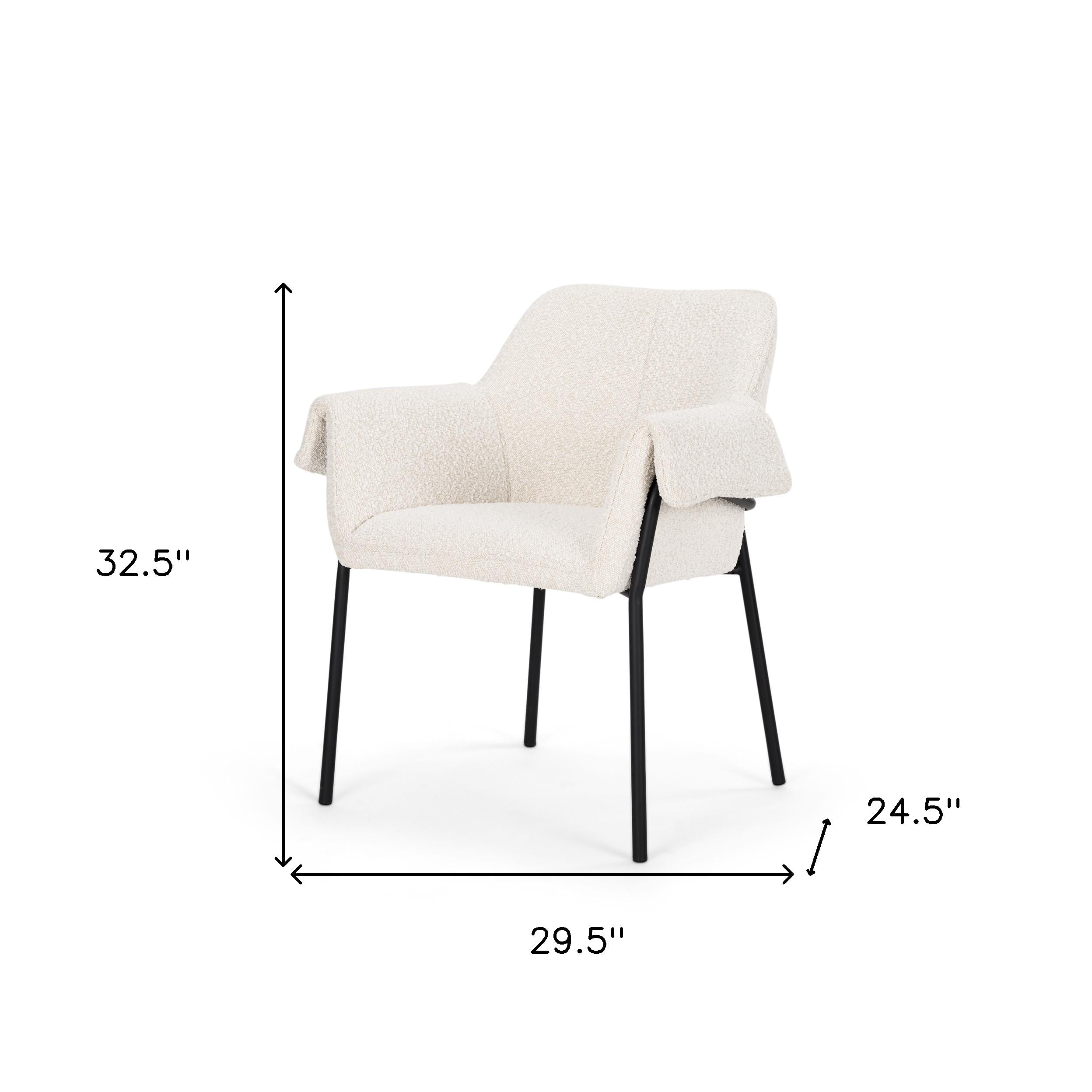 Set of Two Cream and Black Boucle Dining Arm Chairs
