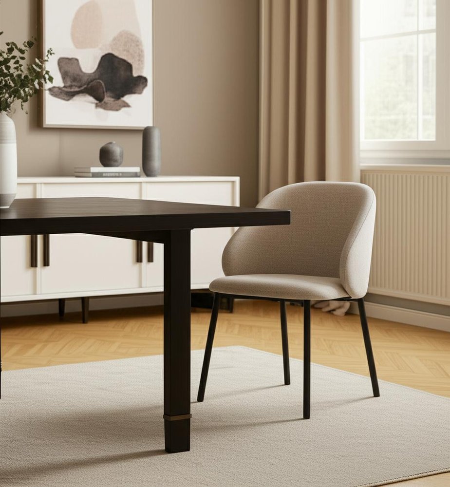 Set of Two Gray and Black Fabric Dining Side Chairs