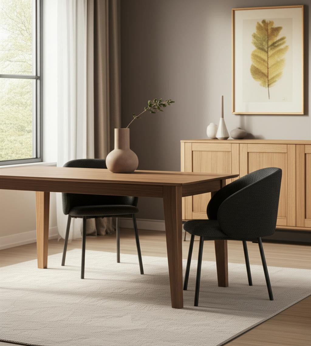 Set of Two Gray and Black Fabric Dining Side Chairs