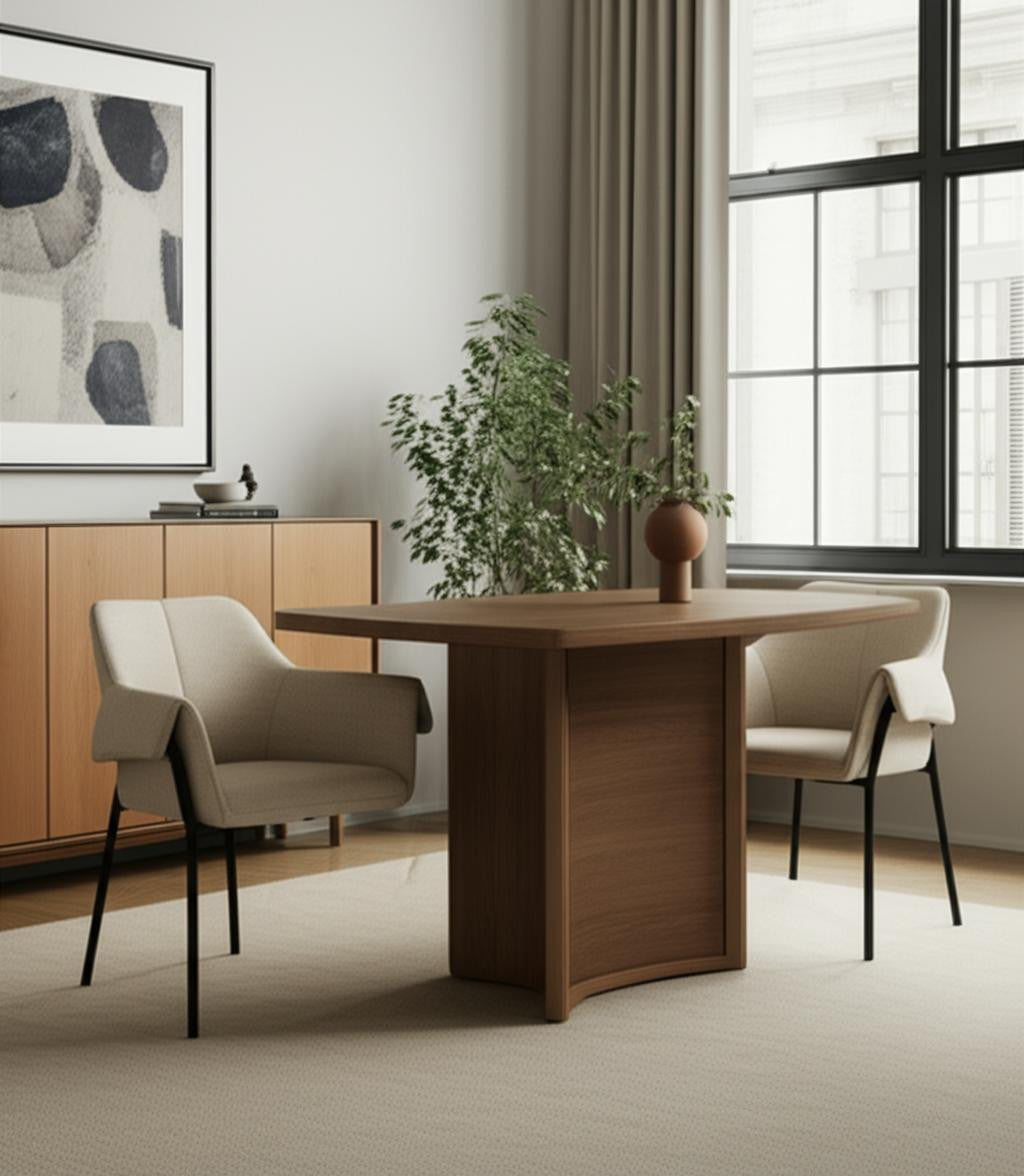 Set of Two Beige and Black Fabric Dining Arm Chairs