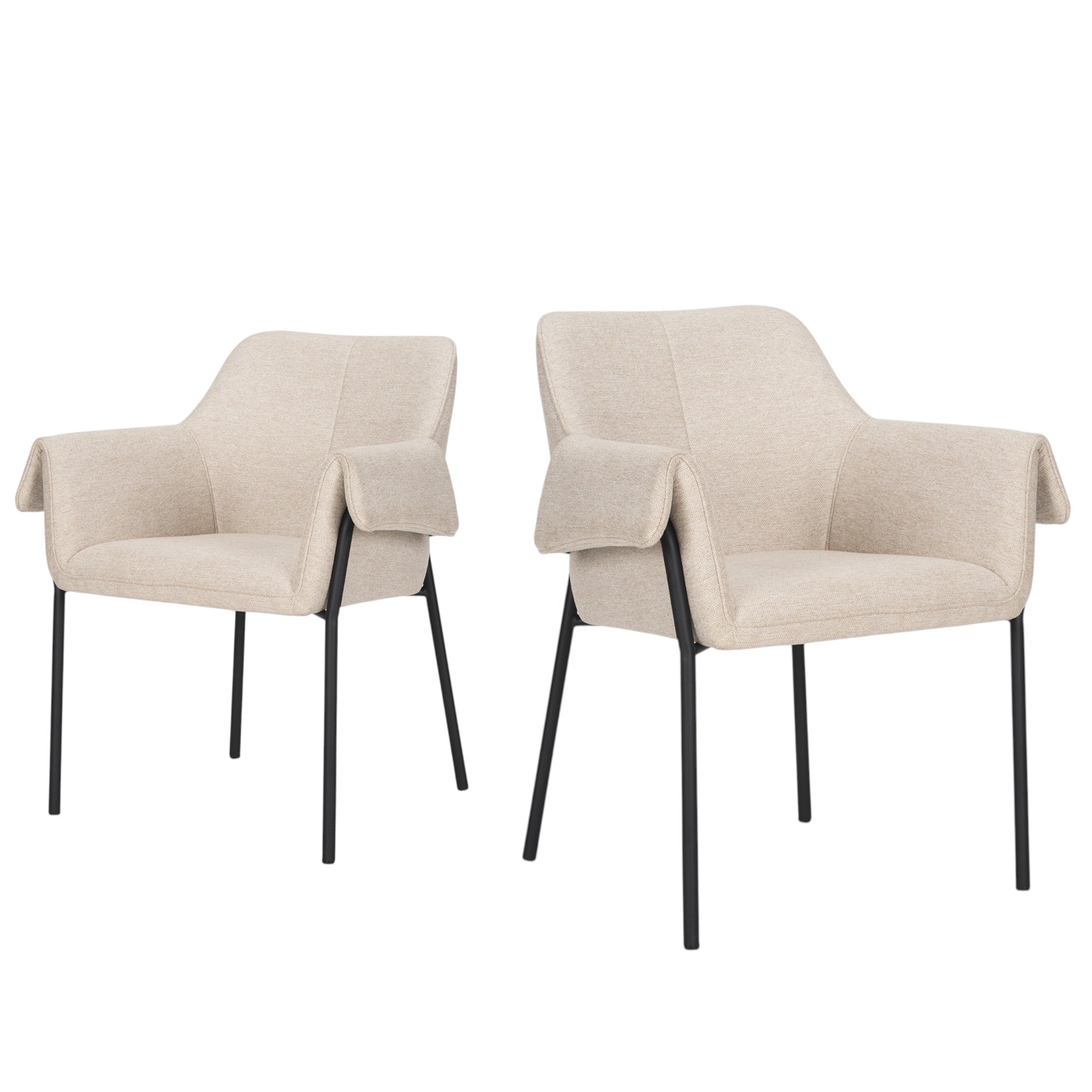 Set of Two Beige and Black Fabric Dining Arm Chairs