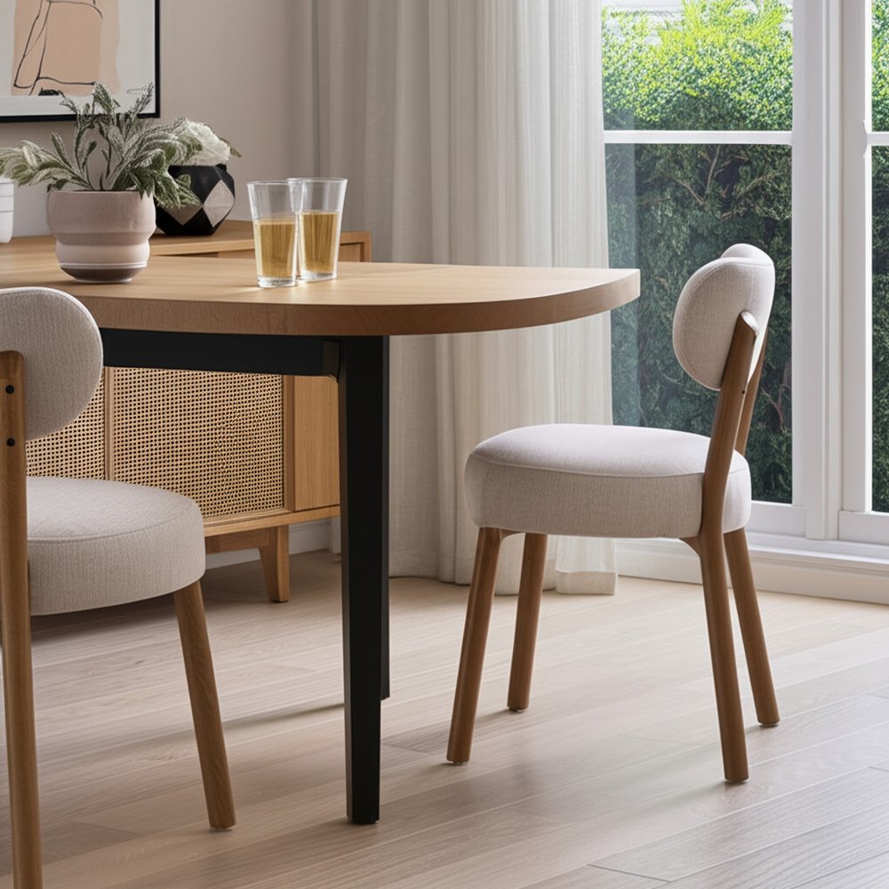 Set of Two Beige and Brown Fabric Open Back Dining Side Chairs