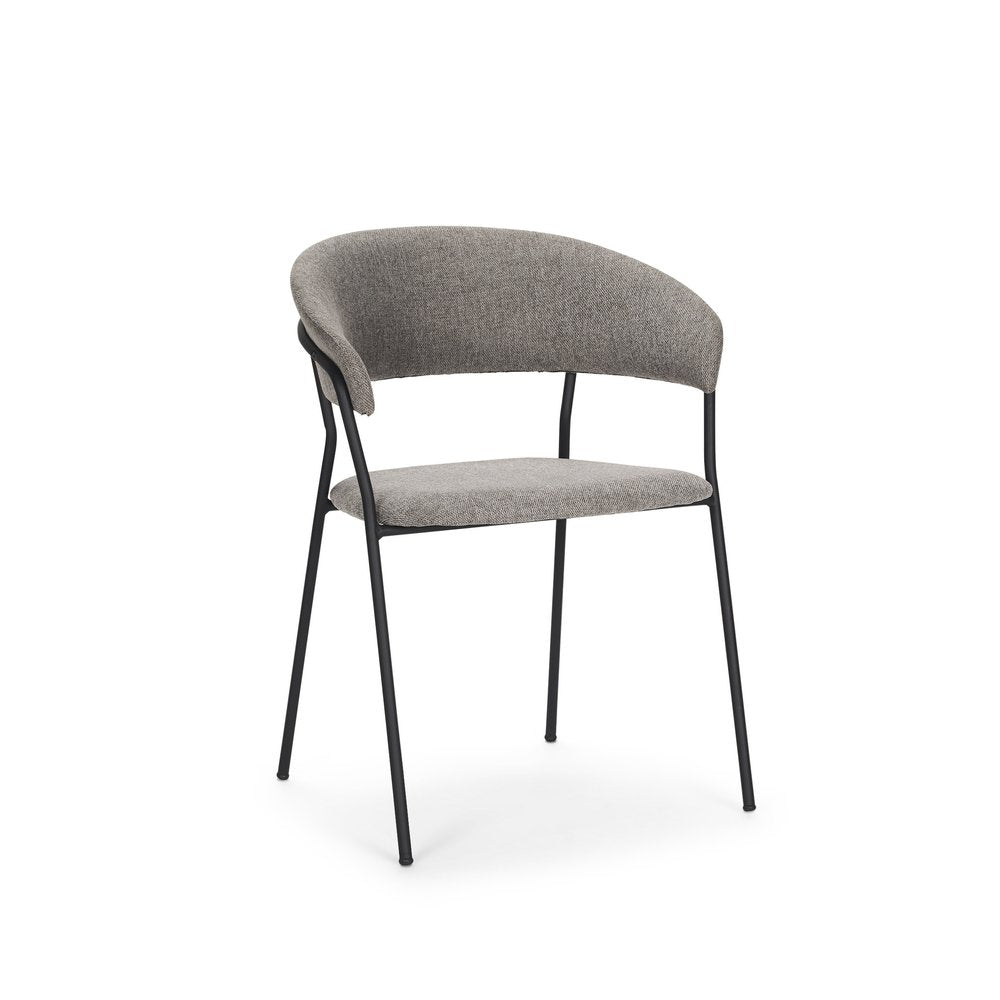 Set of Two Gray and Black Fabric Open Back Dining Arm Chairs