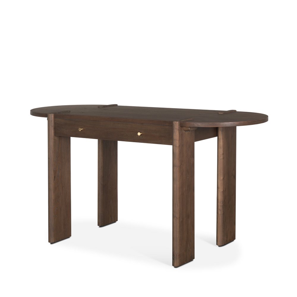 59" Dark Brown Solid Wood Oval Writing Desk
