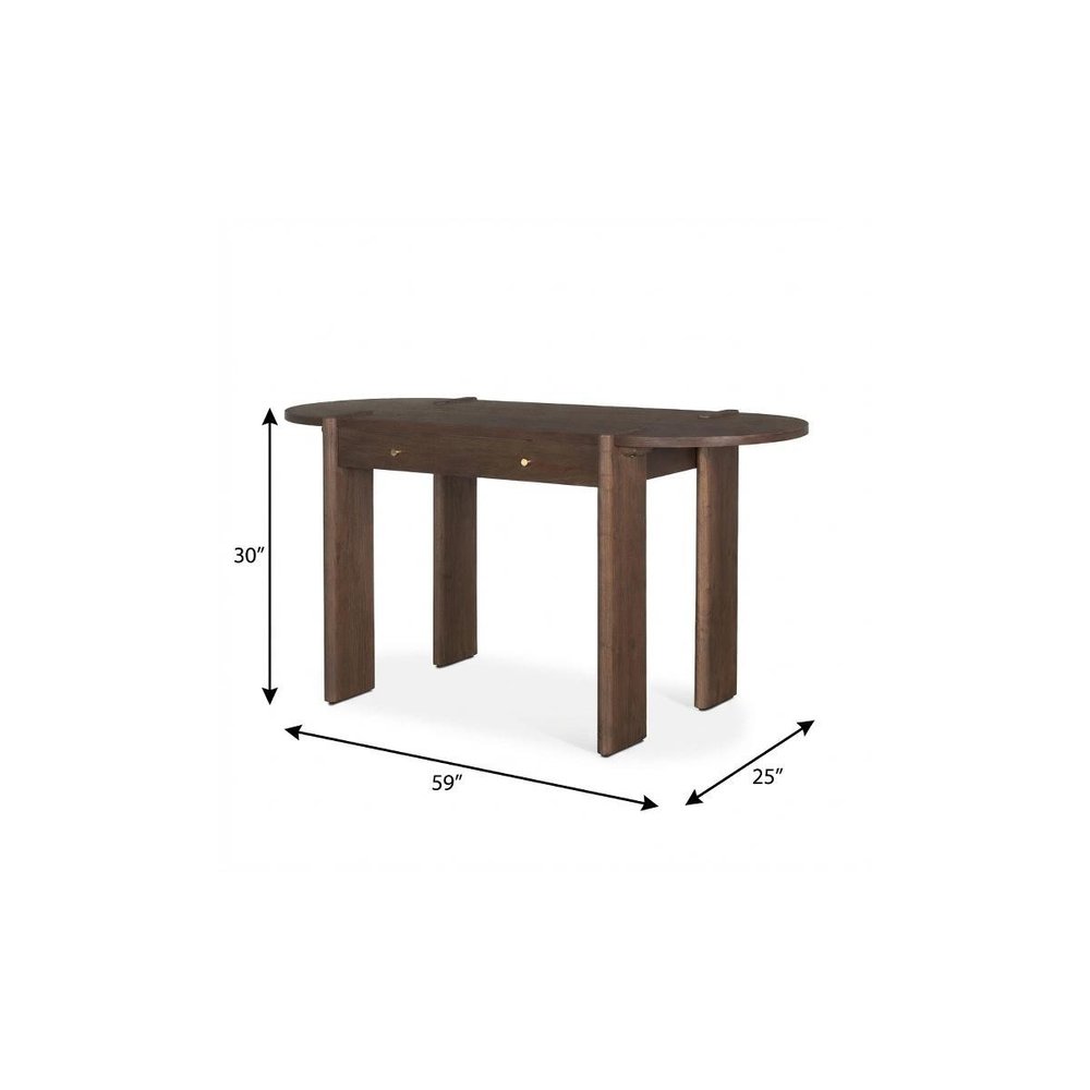 59" Dark Brown Solid Wood Oval Writing Desk