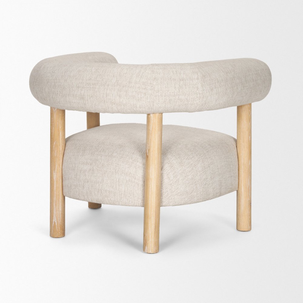31" Cream and Natural Linen and Solid Wood Barrel Chair