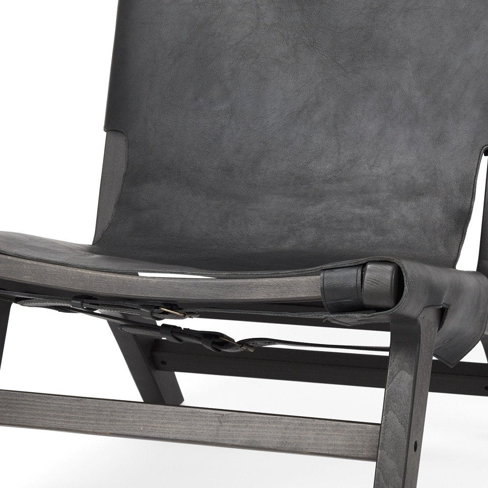 32" Black Genuine Leather and Solid Wood Slipper Chair