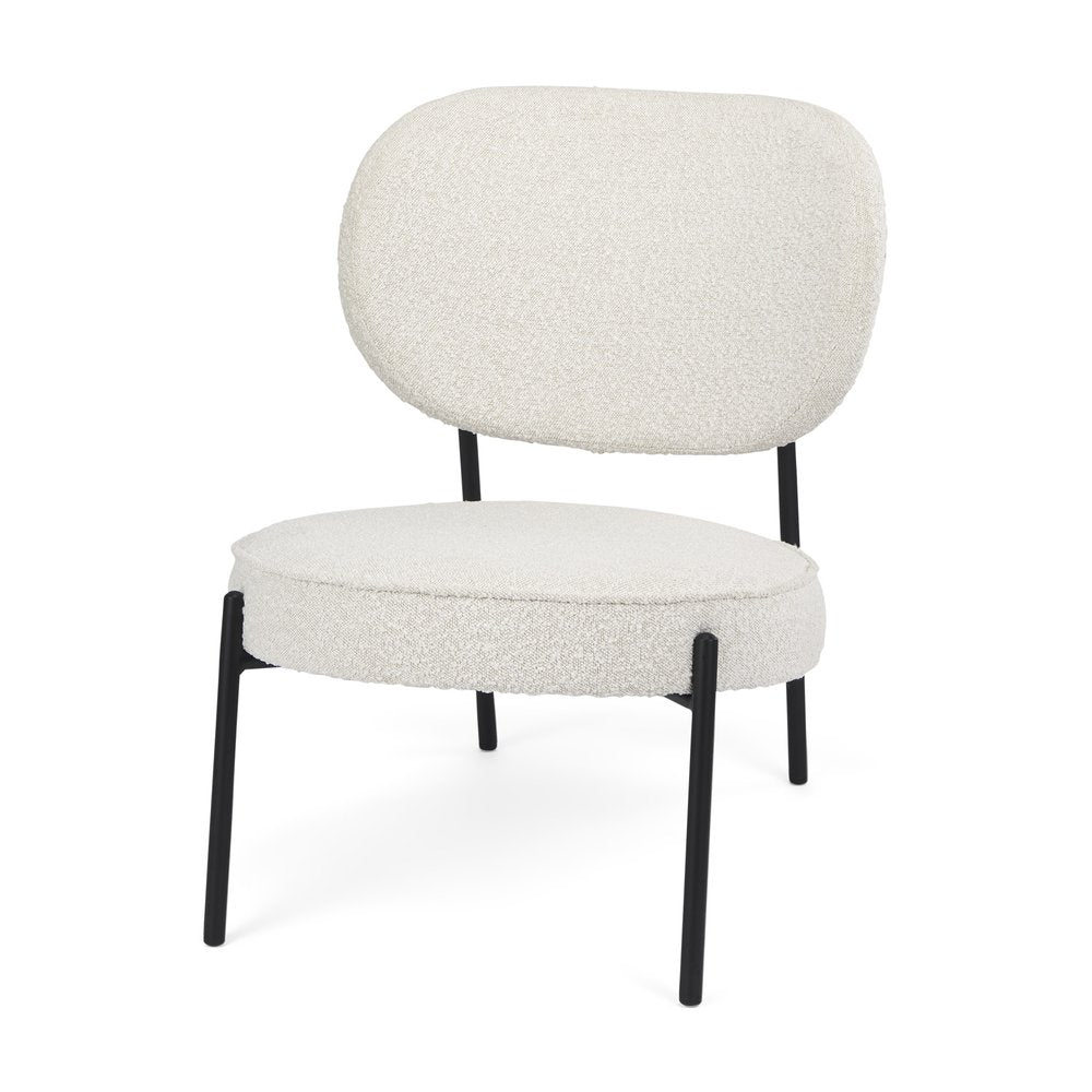 21" Cream and Black Boucle and Metal Lounge Chair