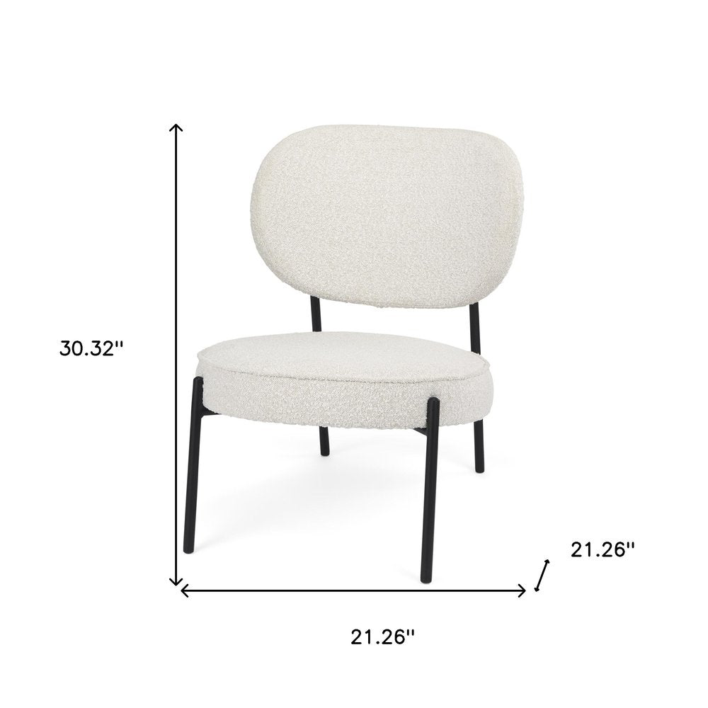 21" Cream and Black Boucle and Metal Lounge Chair
