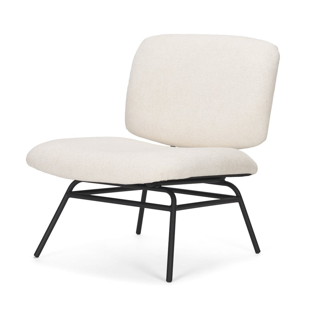 25" Cream and Black Chenille and Metal Slipper Chair