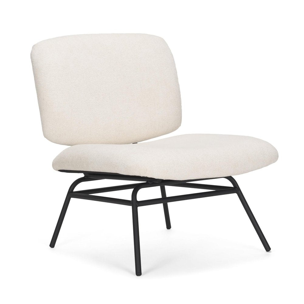 25" Cream and Black Chenille and Metal Slipper Chair