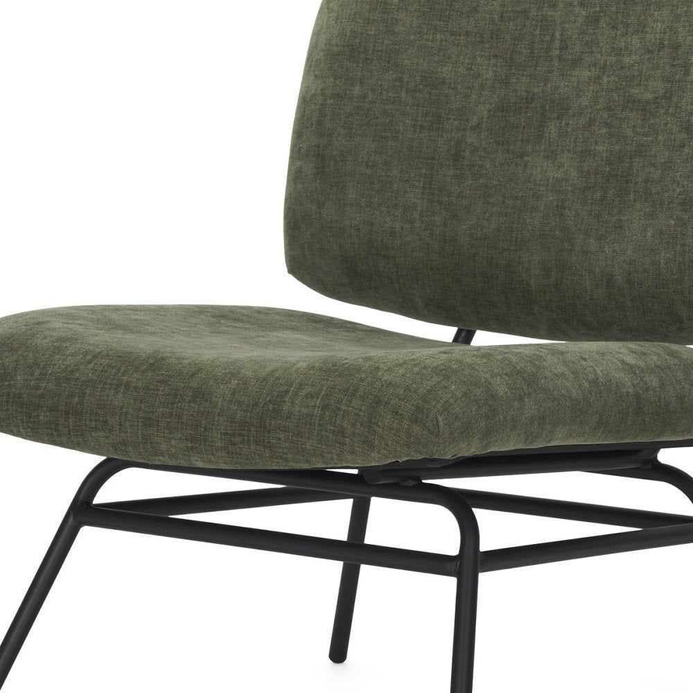 30" Green and Black Chenille and Metal Slipper Chair