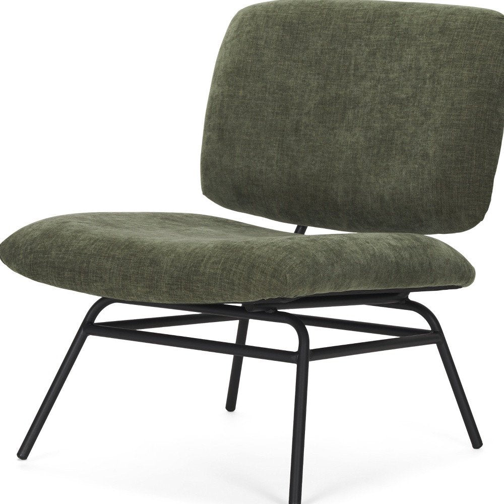 30" Green and Black Chenille and Metal Slipper Chair