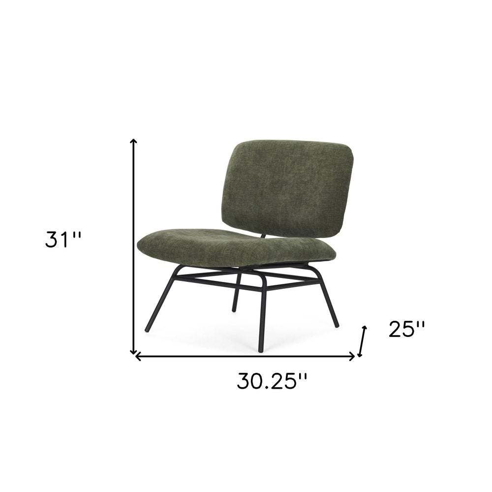 30" Green and Black Chenille and Metal Slipper Chair