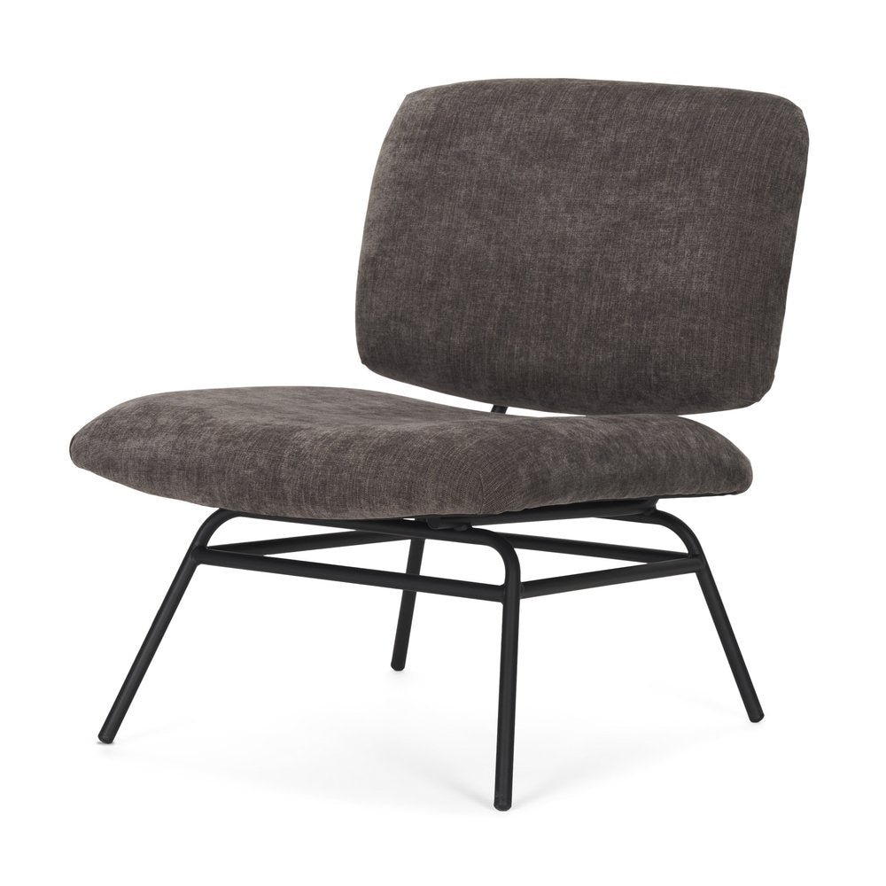 30" Charcoal and Black Chenille and Metal Slipper Chair