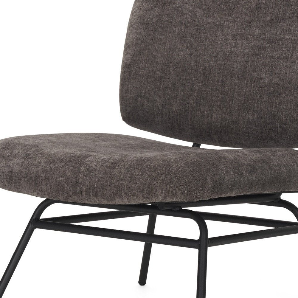 30" Charcoal and Black Chenille and Metal Slipper Chair
