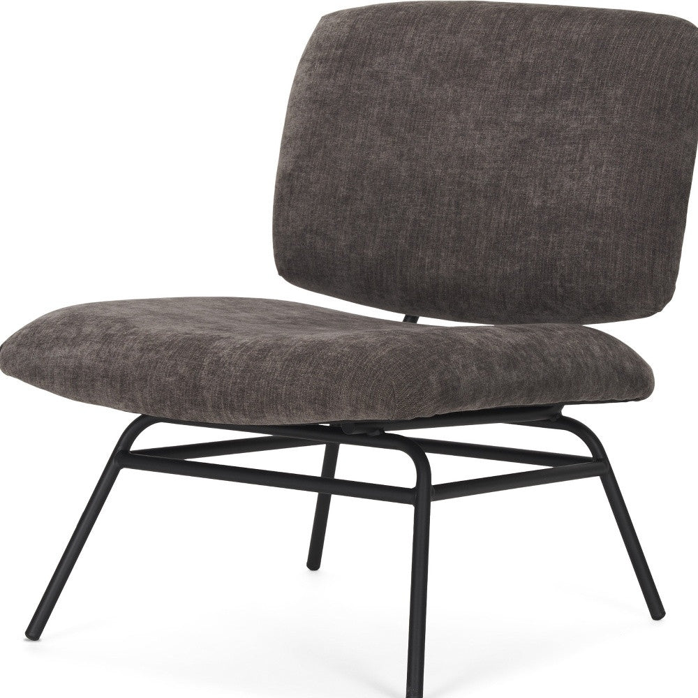 30" Charcoal and Black Chenille and Metal Slipper Chair