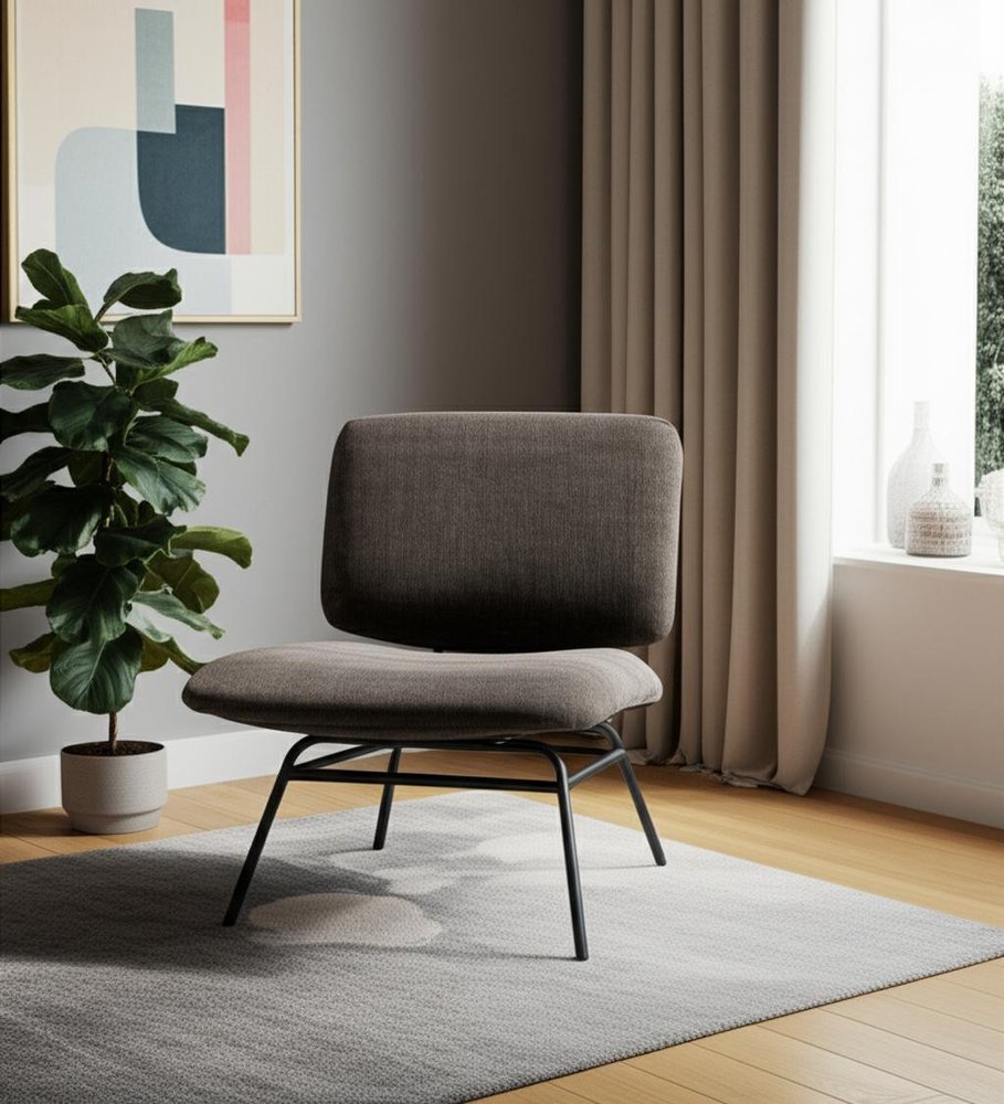 30" Charcoal and Black Chenille and Metal Slipper Chair