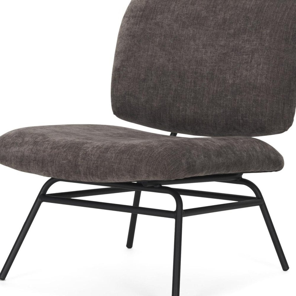 30" Charcoal and Black Chenille and Metal Slipper Chair