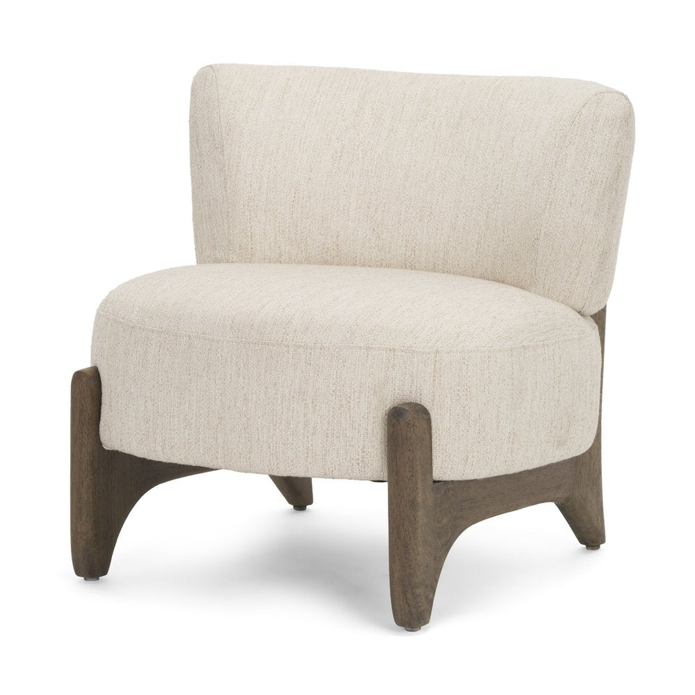 29" Cream and Dark Brown Upholstery and Solid Wood Slipper Chair
