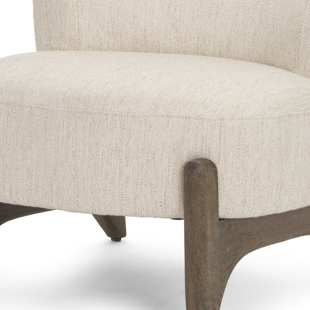 29" Cream and Dark Brown Upholstery and Solid Wood Slipper Chair