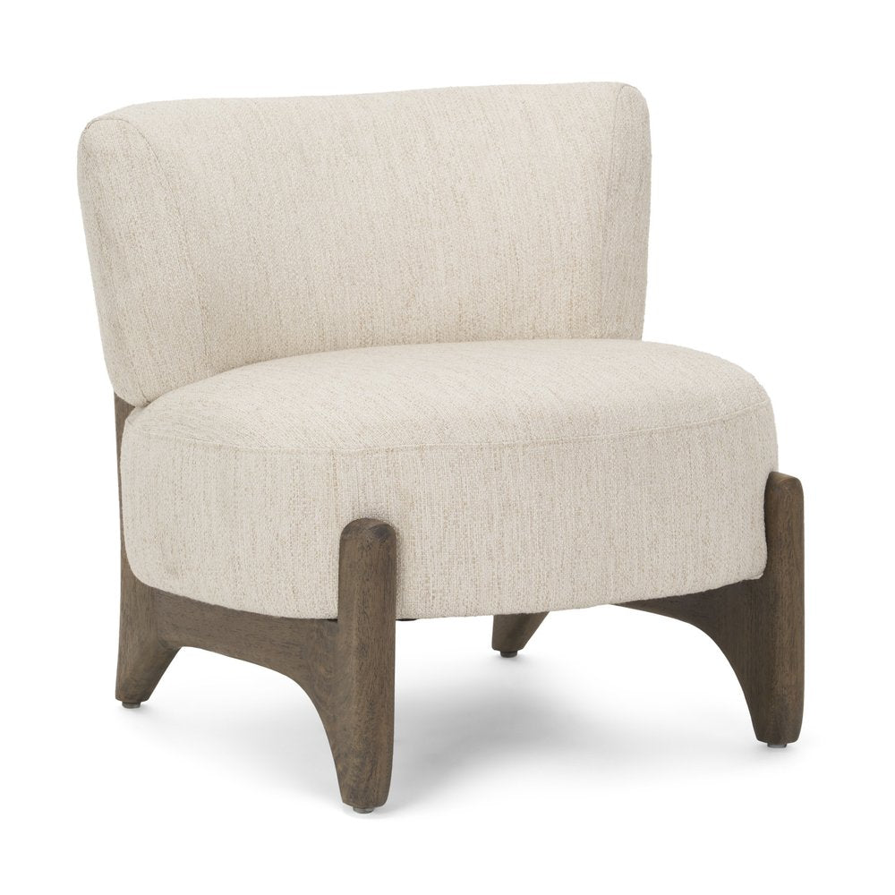 29" Cream and Dark Brown Upholstery and Solid Wood Slipper Chair