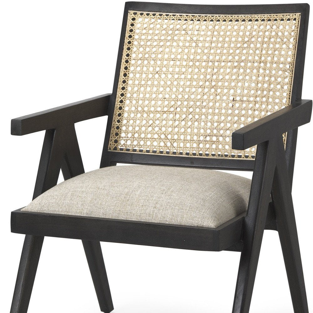 28" Gray and Black Linen and Solid Wood Arm Chair