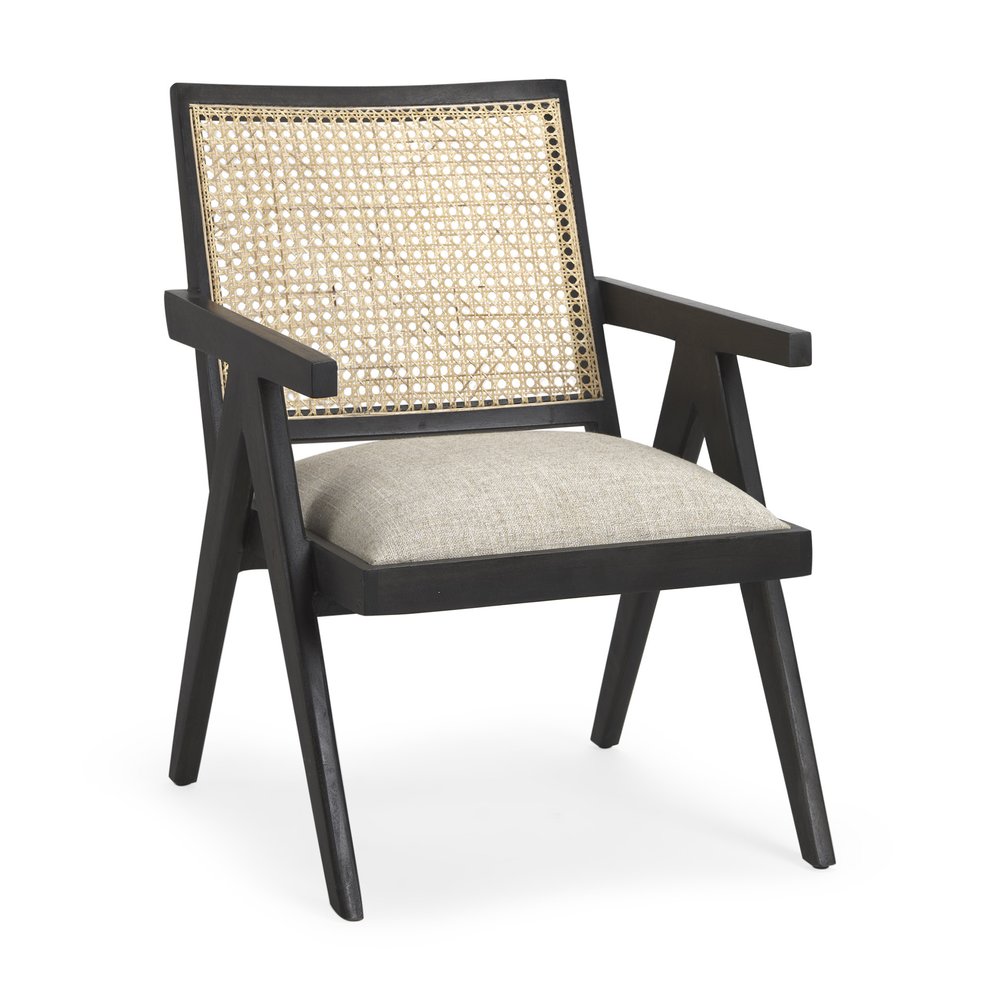 28" Gray and Black Linen and Solid Wood Arm Chair