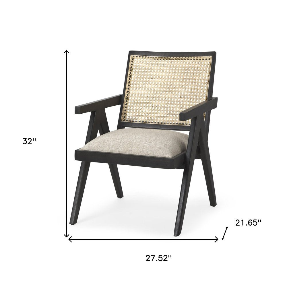 28" Gray and Black Linen and Solid Wood Arm Chair