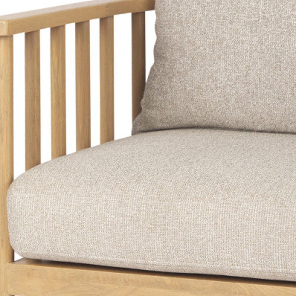 31" Beige and Natural Upholstery and Solid Wood Barrel Chair