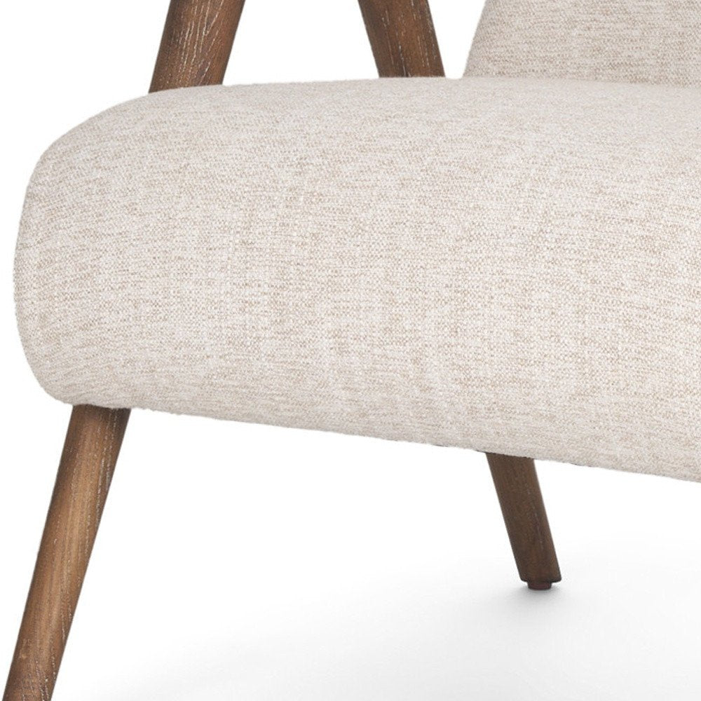 32" Cream and Brown Linen and Solid Wood Arm Chair