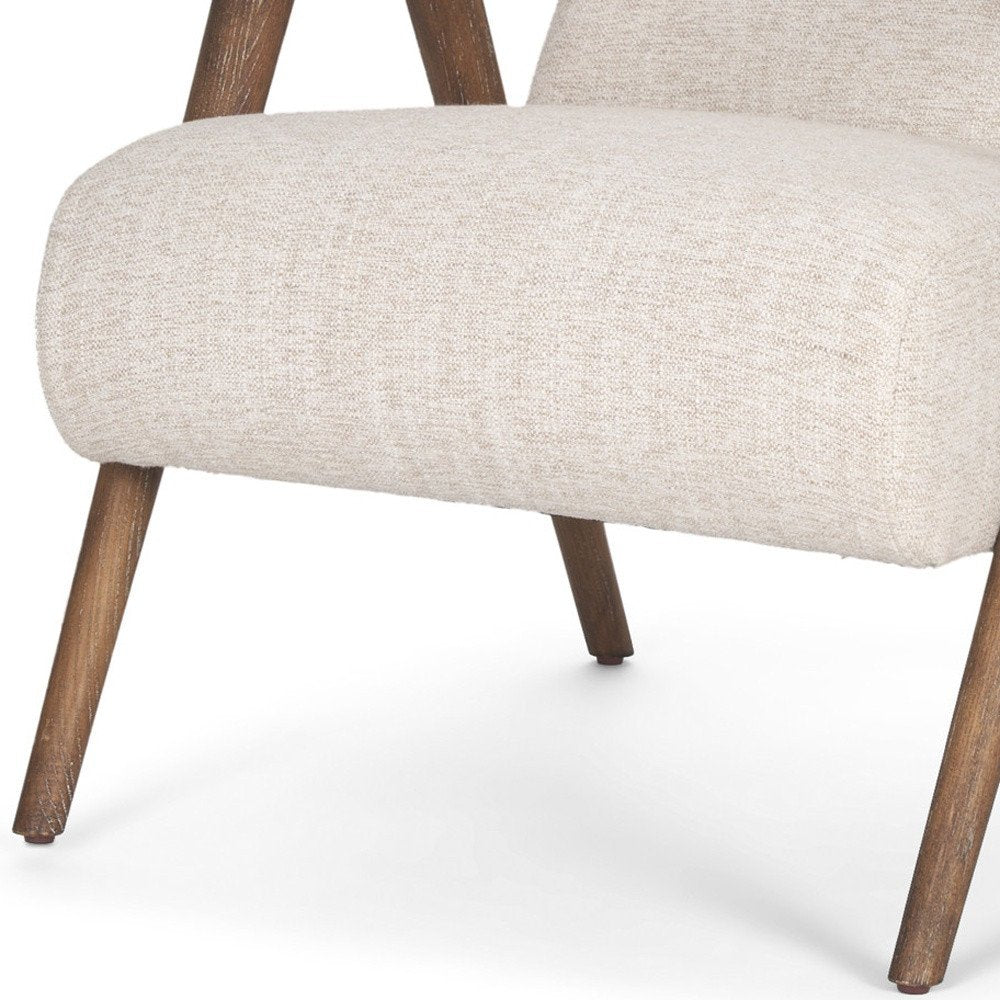 32" Cream and Brown Linen and Solid Wood Arm Chair