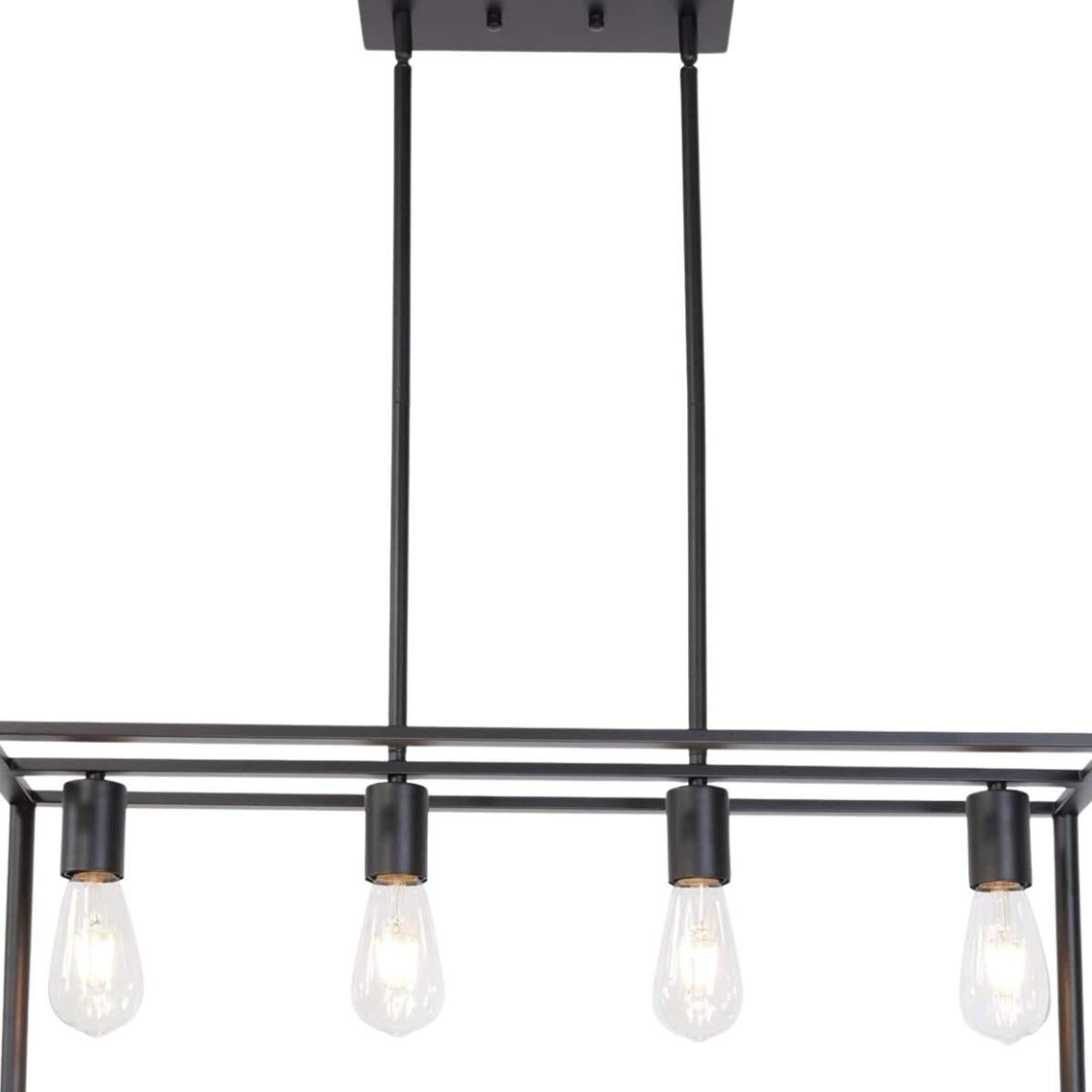 Black Metal Four Light Caged Rectangular Hanging Pendent Light
