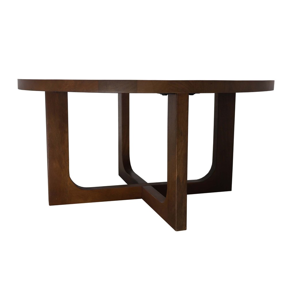 36" Brown Solid Wood Round Cross Legs Coffee Table