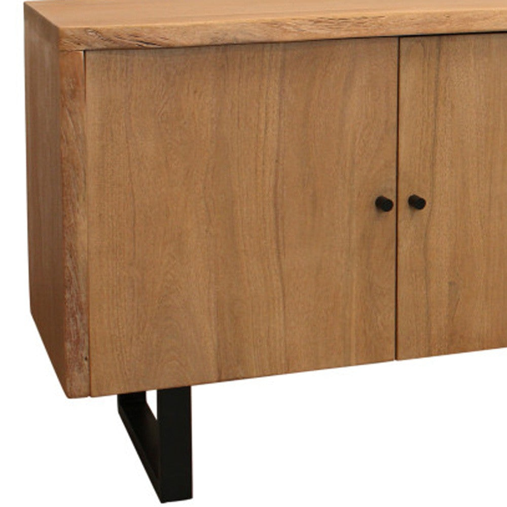 80" Natural Distressed Solid Wood Live Edge Credenza With Four Doors