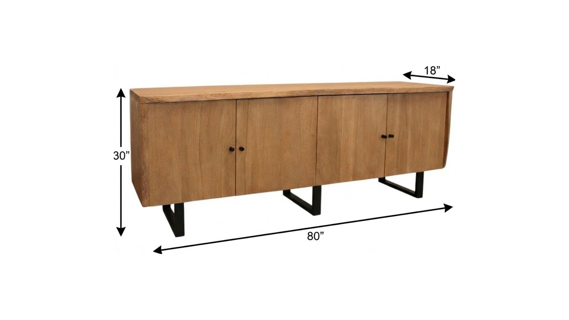 80" Natural Distressed Solid Wood Live Edge Credenza With Four Doors