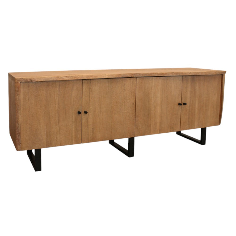 80" Natural Distressed Solid Wood Live Edge Credenza With Four Doors