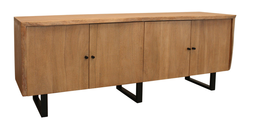80" Natural Distressed Solid Wood Live Edge Credenza With Four Doors