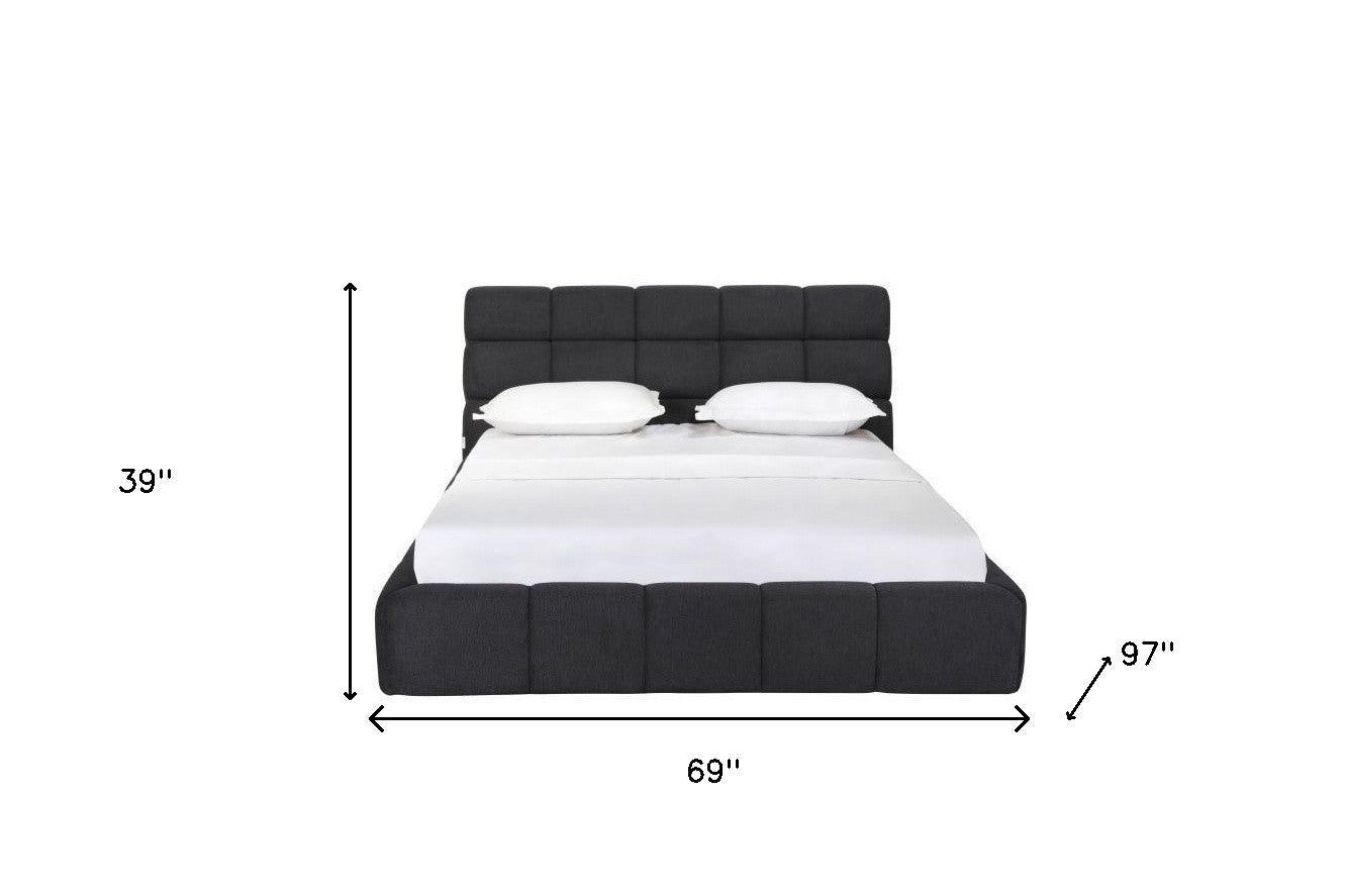 Dark Gray Tufted Linen Blend Upholstered Queen Bed Frame