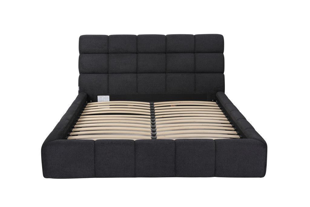 Dark Gray Tufted Linen Blend Upholstered Queen Bed Frame